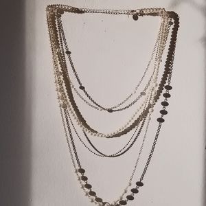 Pearl and Diamond Gold Plated Layered Necklace